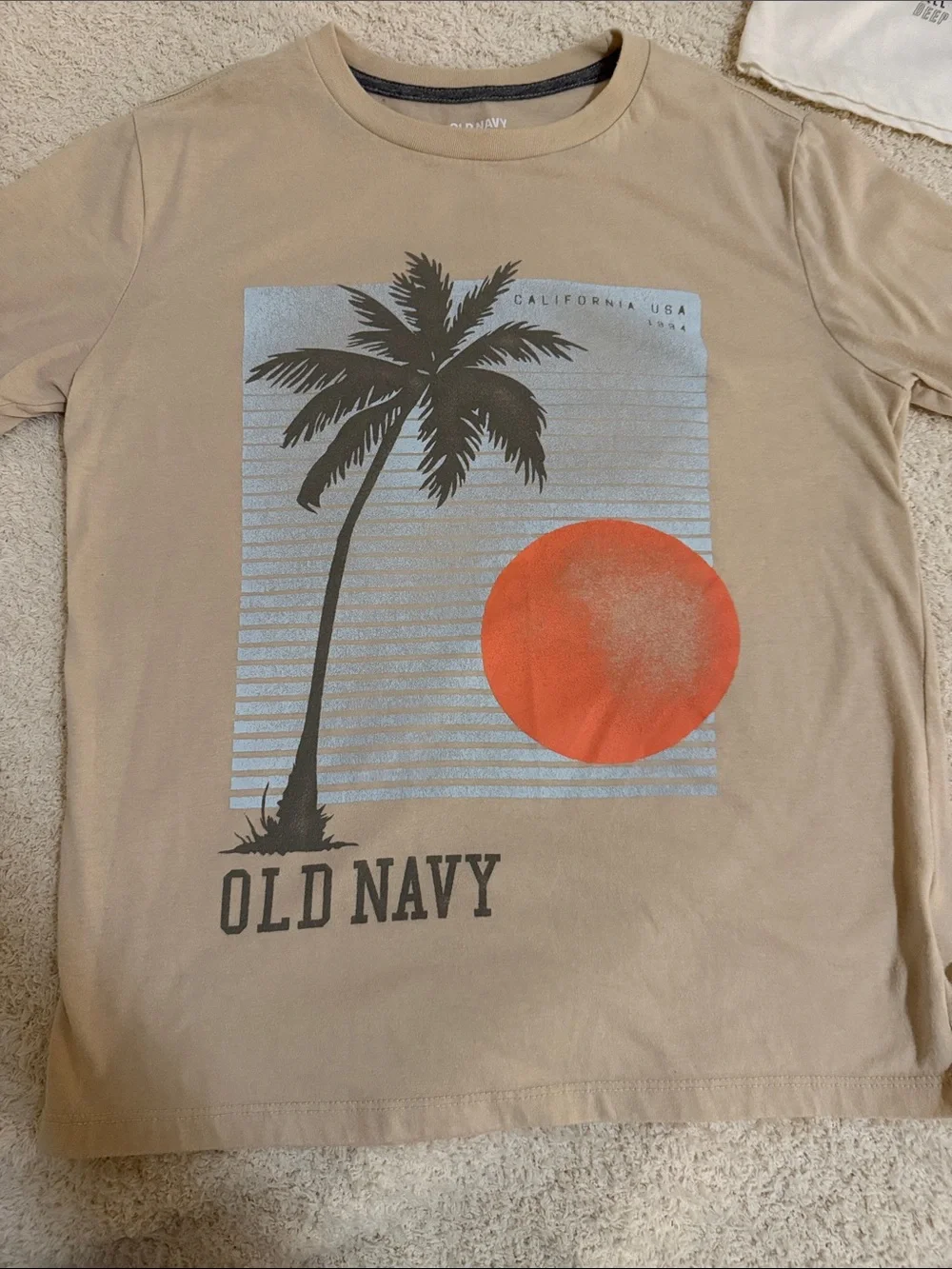 Old Navy Beige Palm Graphic Tee with Orange Sun